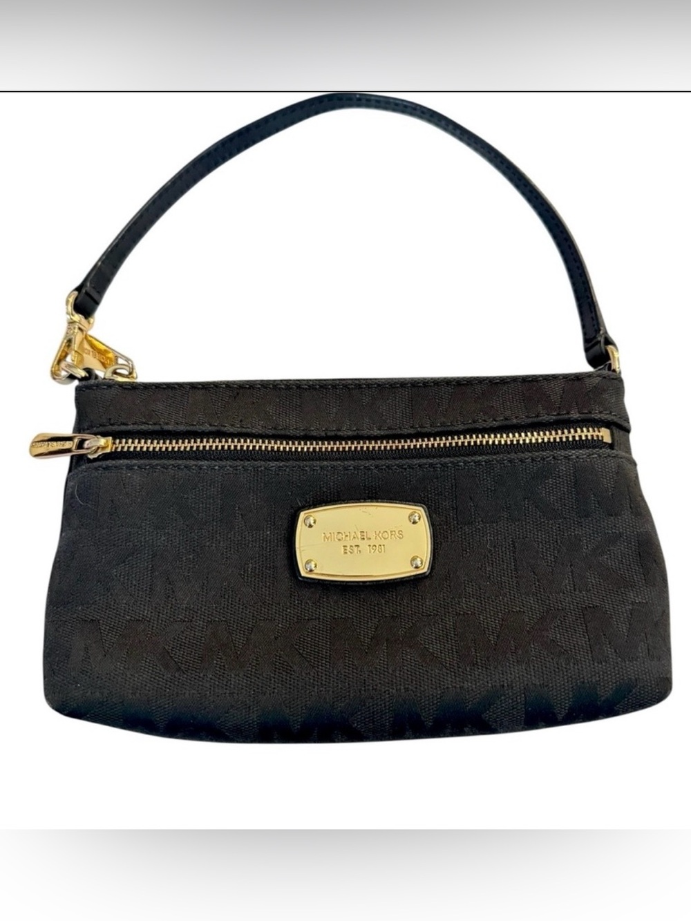 Michael Kors Jet Set Black Logo Canvas Wristlet Small